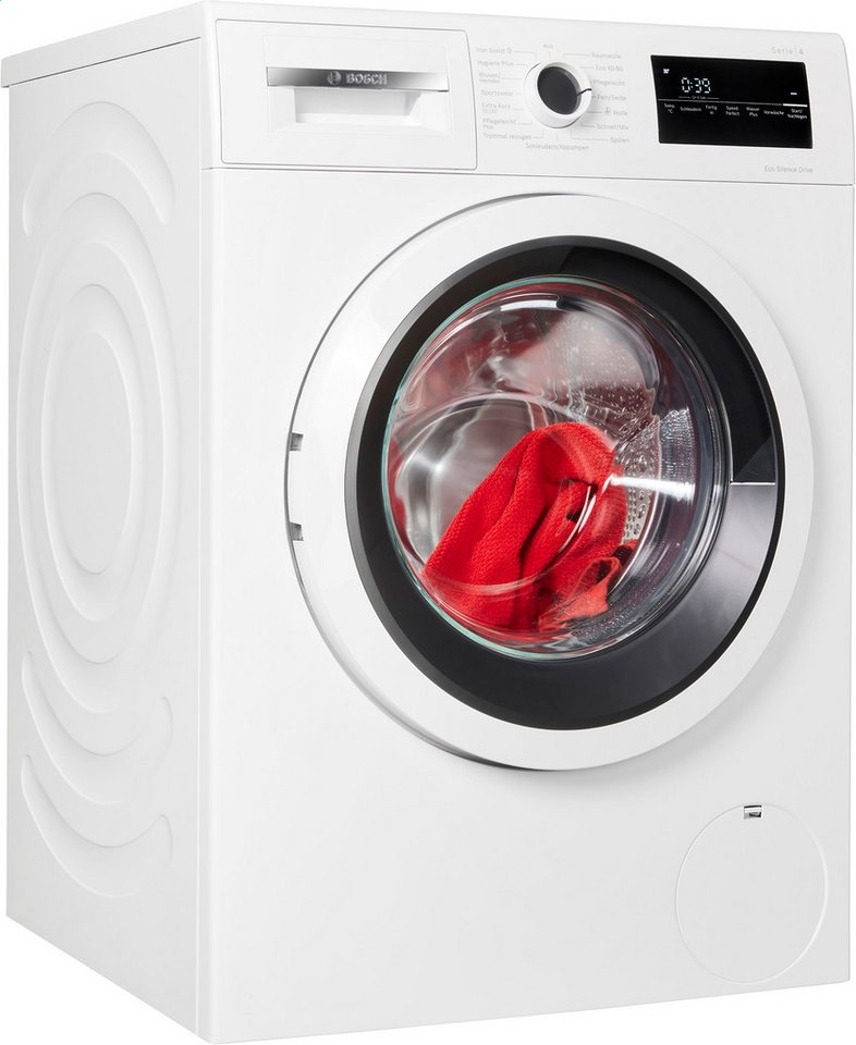 BOSCH Waschmaschine Serie 4 WAN28225, 8 kg, 1400 U/min, Knitter-Programm Iron Assist, Speed Perfect, Nachlegefunktion
